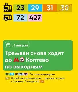 Возобновление движения трамваев до МЦК Коптево с 1 августа
